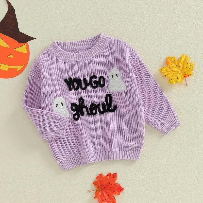 you go ghoul knit kids crew sweater - basil boutique