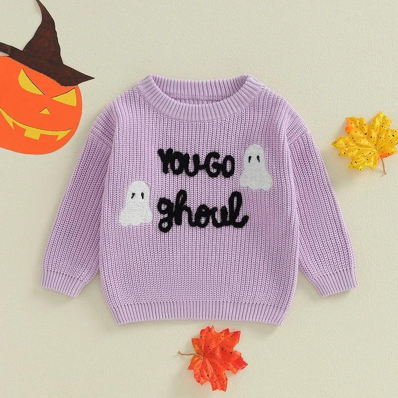 you go ghoul knit kids crew sweater - basil boutique