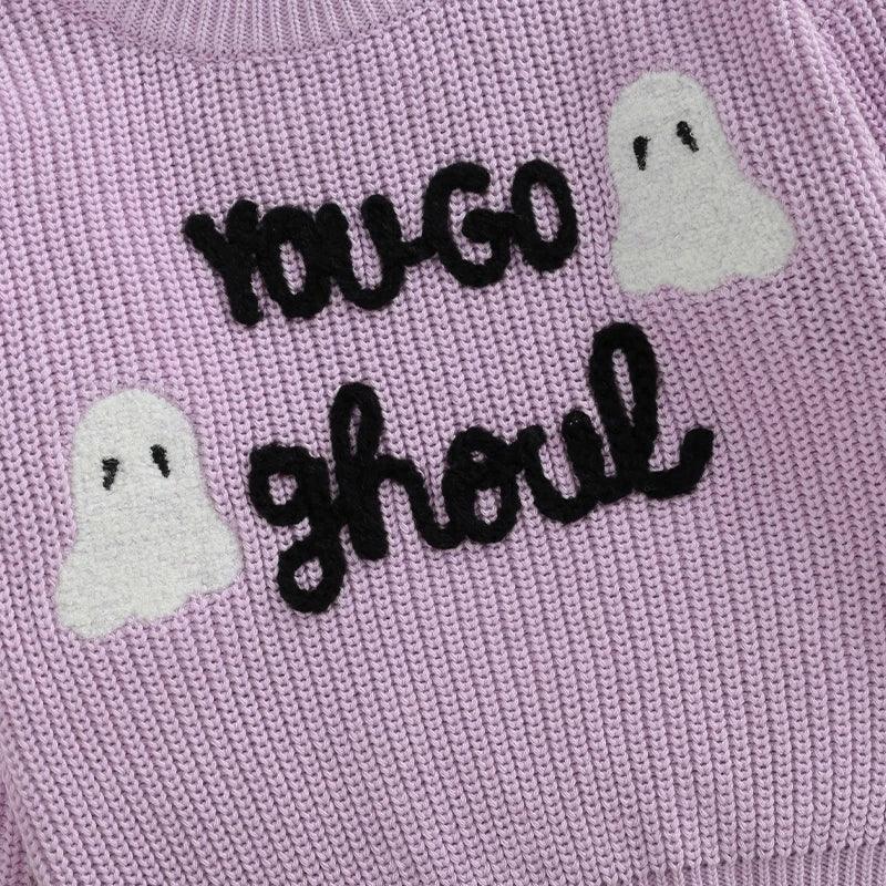 you go ghoul knit kids crew sweater - basil boutique